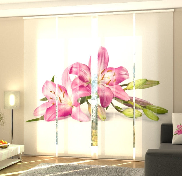 Set of 4 Panel Track Blinds - Big Pink Lilies