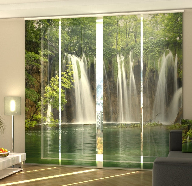 Set of 4 Panel Track Blinds - Big Waterfall in the Forest