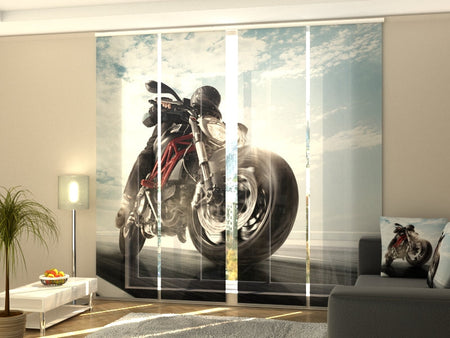 Set of 4 Panel Track Blinds - Biker on Mountain Highway