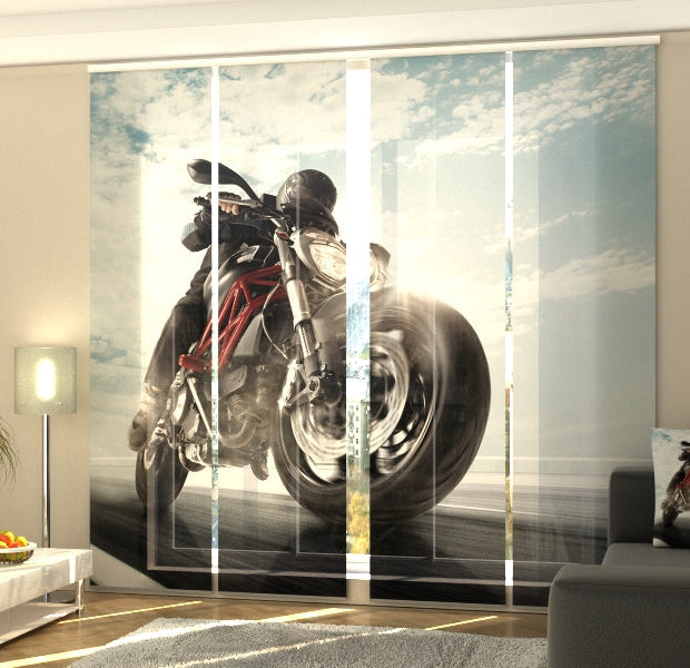 Set of 4 Panel Track Blinds - Biker on Mountain Highway