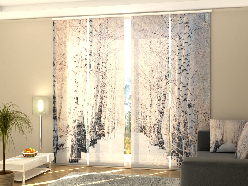 Set of 4 Panel Track Blinds - Birch Grove in the Snow