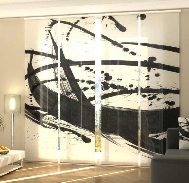 Set of 4 Panel Track Blinds - Black Abstraction