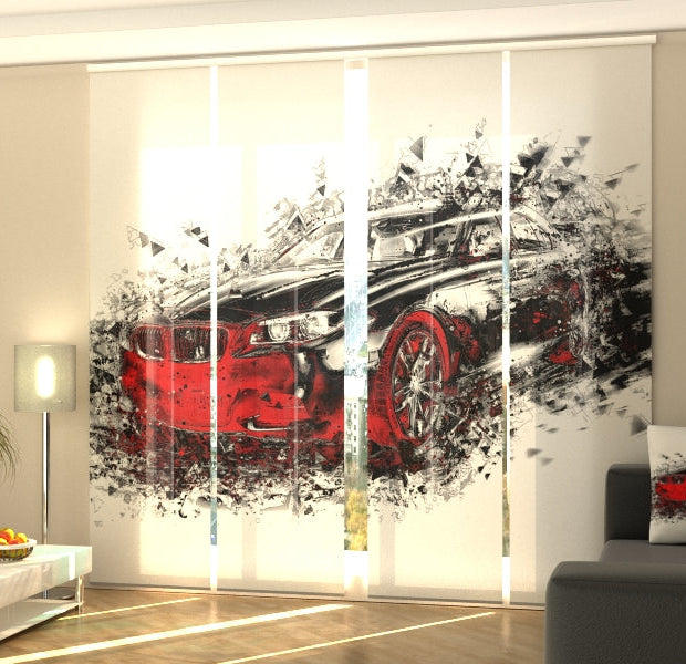 Set of 4 Panel Track Blinds - Black Art Car