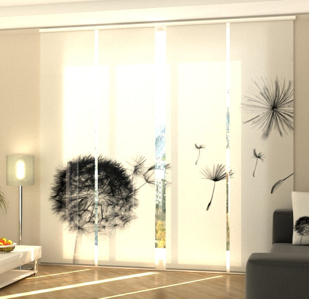 Set of 4 Panel Track Blinds - Black Dandelion