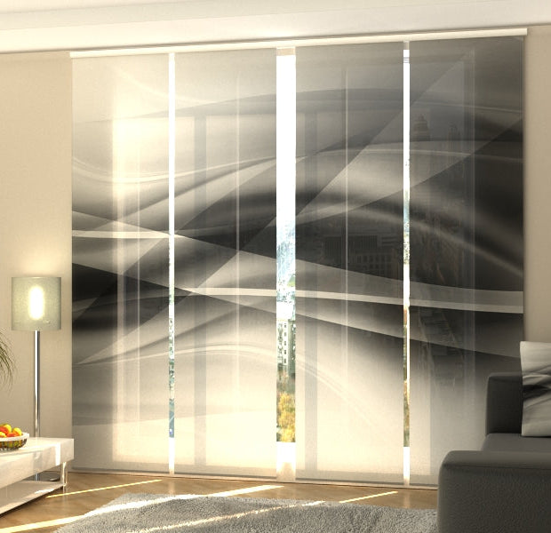 Set of 4 Panel Track Blinds - Black and White Abstract Waves
