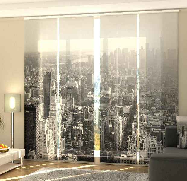 Set of 4 Panel Track Blinds - Black and White Manhattan