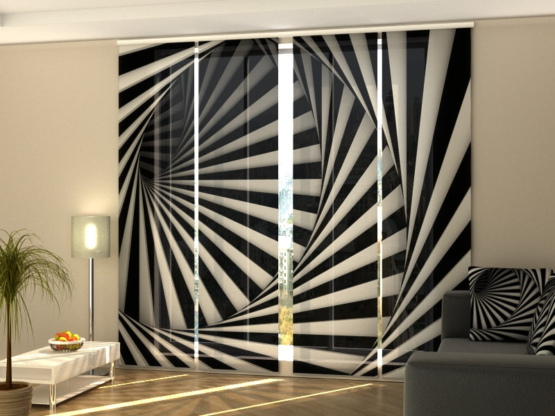 Set of 4 Panel Track Blinds - Black and White Spiral
