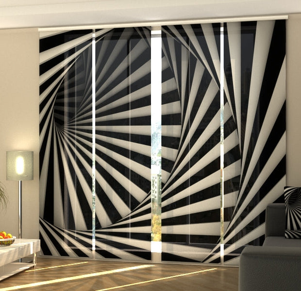 Set of 4 Panel Track Blinds - Black and White Spiral
