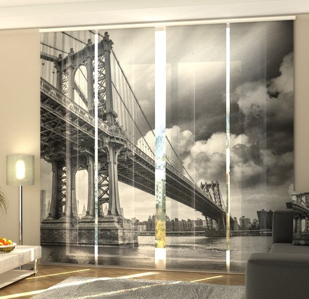 Set of 4 Panel Track Blinds - Black and White Bridge