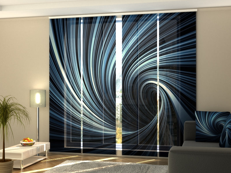 Set of 4 Panel Track Blinds - Blue Abstract Vortex