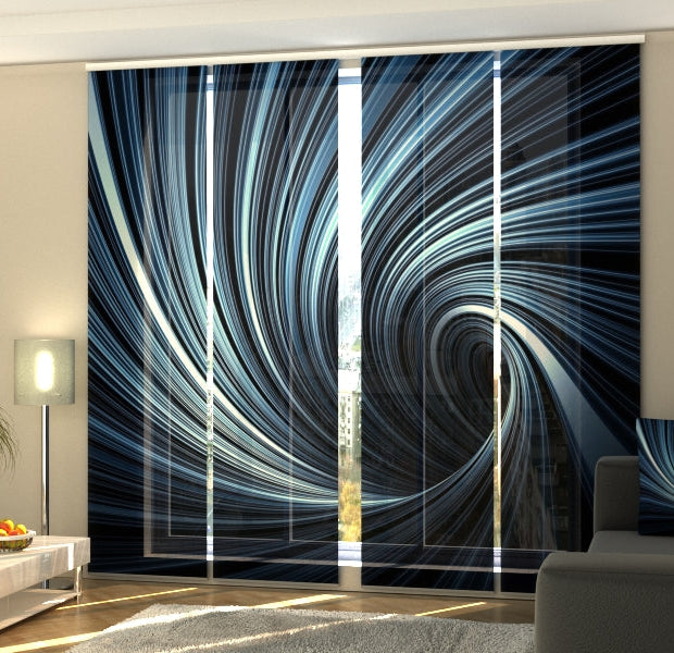 Set of 4 Panel Track Blinds - Blue Abstract Vortex