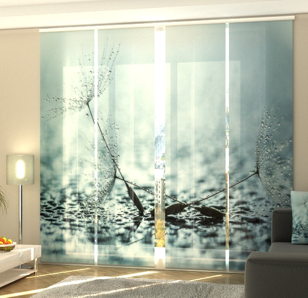 Set of 4 Panel Track Blinds - Blue Dandelions