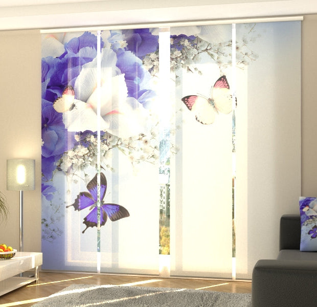 Set of 4 Panel Track Blinds - Blue Irises