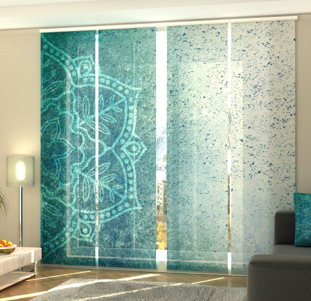 Set of 4 Panel Track Blinds - Blue Mandala