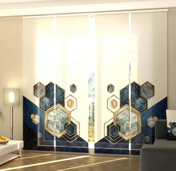 Set of 4 Panel Track Blinds - Blue Marble Mosaic