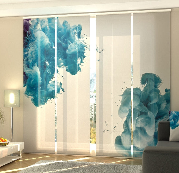 Set of 4 Panel Track Blinds - Blue Splashes of Paint