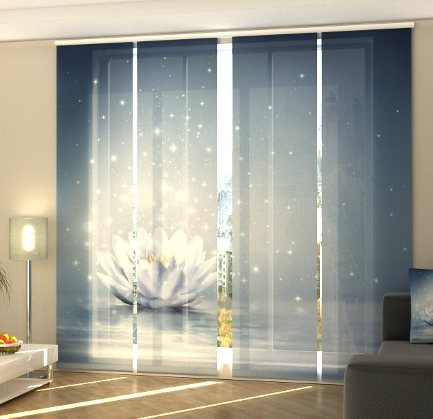 Set of 4 Panel Track Blinds - Blue Water Lily