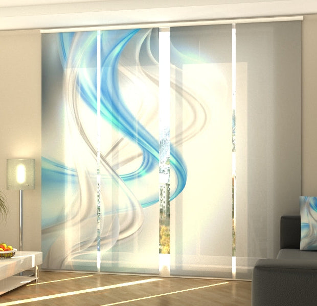 Set of 4 Panel Track Blinds - Blue and Gray Harmony Abstraction