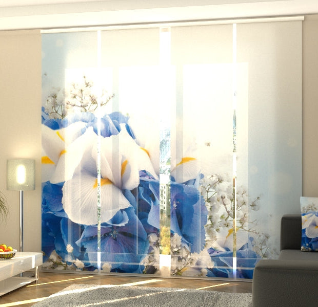 Set of 4 Panel Track Blinds - Blue and White Bouquet
