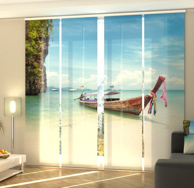 Set of 4 Panel Track Blinds - Boat on the beach of Thailand
