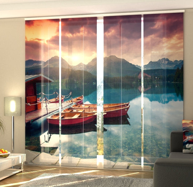 Set of 4 Panel Track Blinds - Boats near the Pier