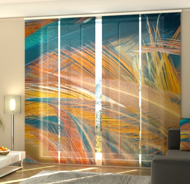 Set of 4 Panel Track Blinds - Bohemian Style Feathers