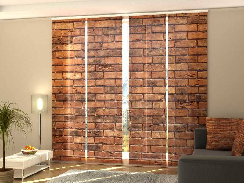 Set of 4 Panel Track Blinds - Brick Brown Wall