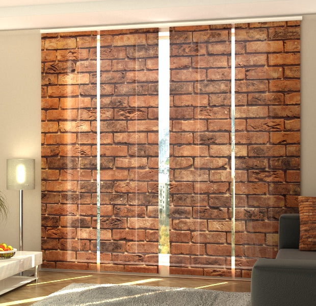 Set of 4 Panel Track Blinds - Brick Brown Wall