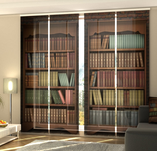 Set of 4 Panel Track Blinds - Brown Bookcase