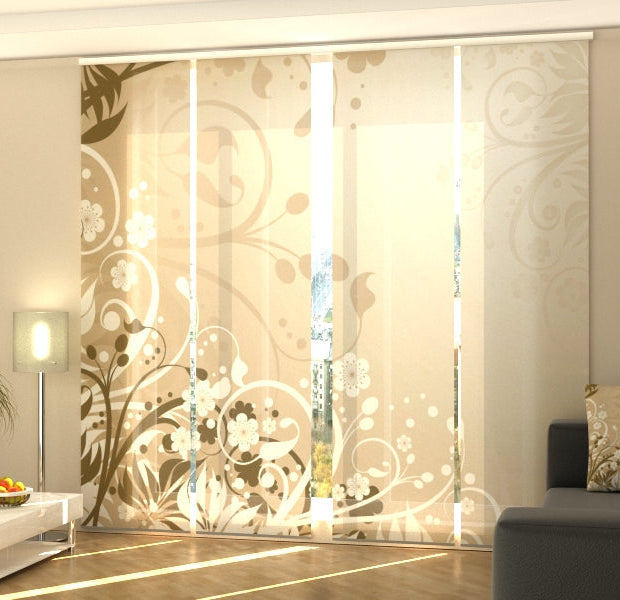 Set of 4 Panel Track Blinds - Brown Floral Lianas