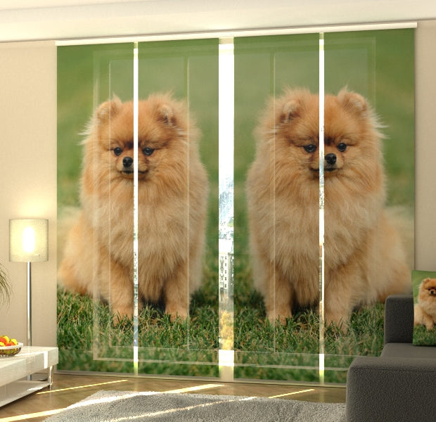 Set of 4 Panel Track Blinds - Brown Pomeranian Dogs