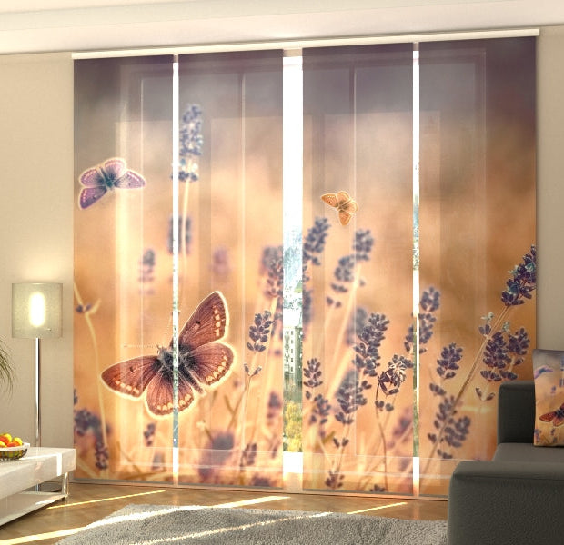 Set of 4 Panel Track Blinds - Butterflies on Lavender