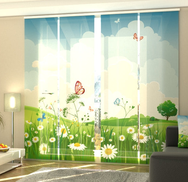 Set of 4 Panel Track Blinds - Butterfly on the Meadow