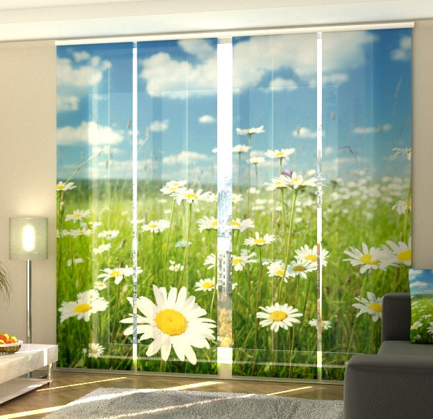 Set of 4 Panel Track Blinds - Camomile Field
