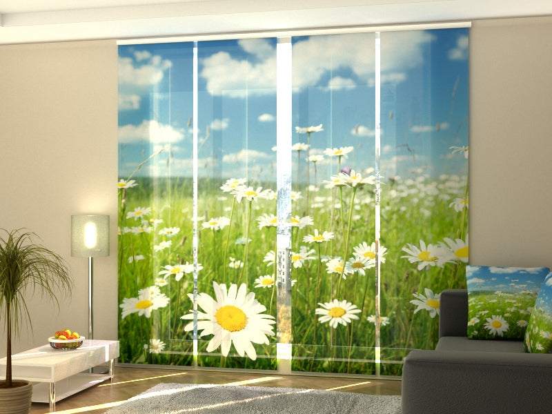 Set of 4 Panel Track Blinds - Camomile Field