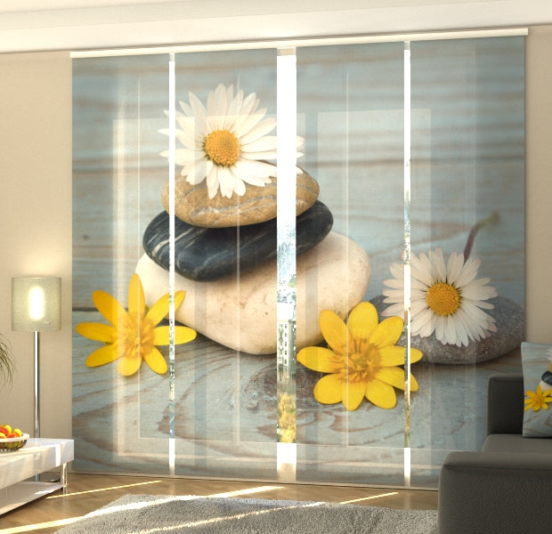 Set of 4 Panel Track Blinds - Camomiles and Stones