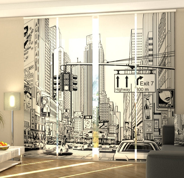 Set of 4 Panel Track Blinds - Cartoon Street of New York