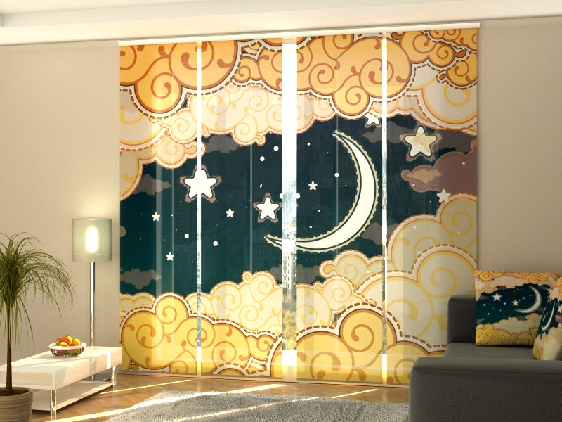 Set of 4 Panel Track Blinds - Cartoon style night sky