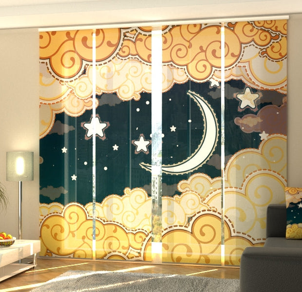 Set of 4 Panel Track Blinds - Cartoon style night sky