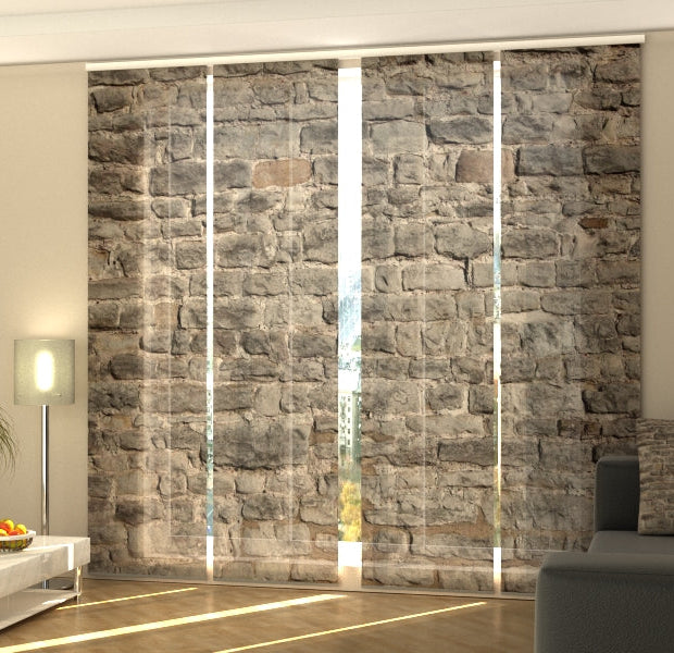 Set of 4 Panel Track Blinds - Castle Brick Wall