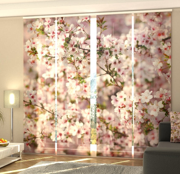 Set of 4 Panel Track Blinds - Cherry Tree Blossoms in Spring