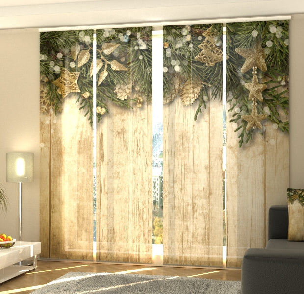 Set of 4 Panel Track Blinds - Christmas Fir Branches