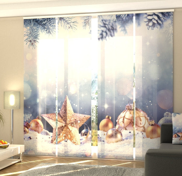 Set of 4 Panel Track Blinds - Christmas Golden Star and Snow