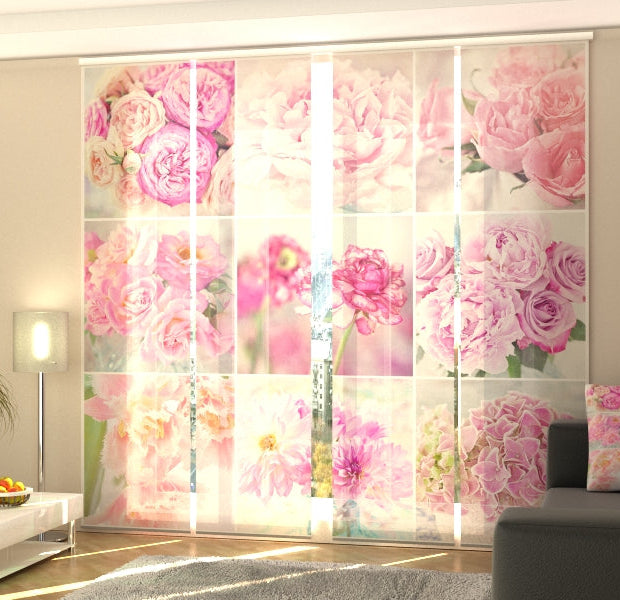 Set of 4 Panel Track Blinds - Collage Peonies 2