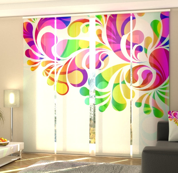 Set of 4 Panel Track Blinds - Colorful Flower