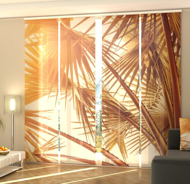 Set of 4 Panel Track Blinds - Copper Palm Leaves