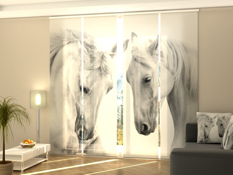 Set of 4 Panel Track Blinds - Couple of White Horses