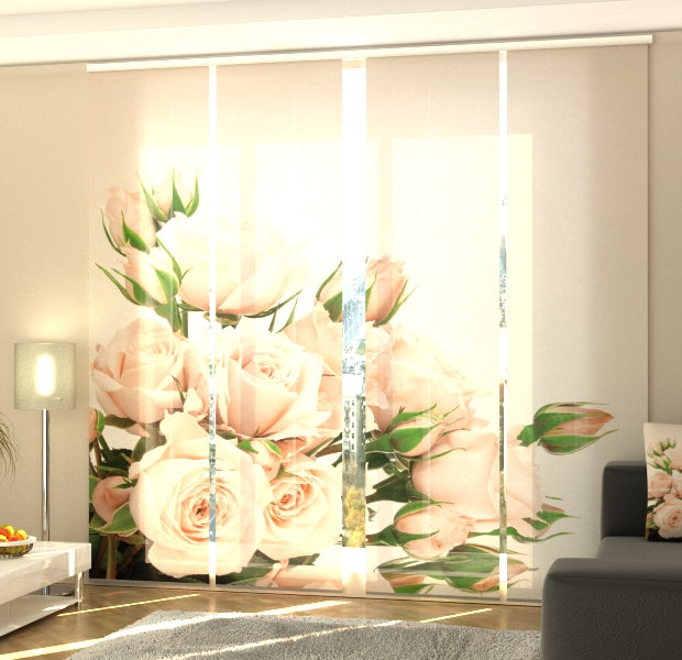 Set of 4 Panel Track Blinds - Cream Roses