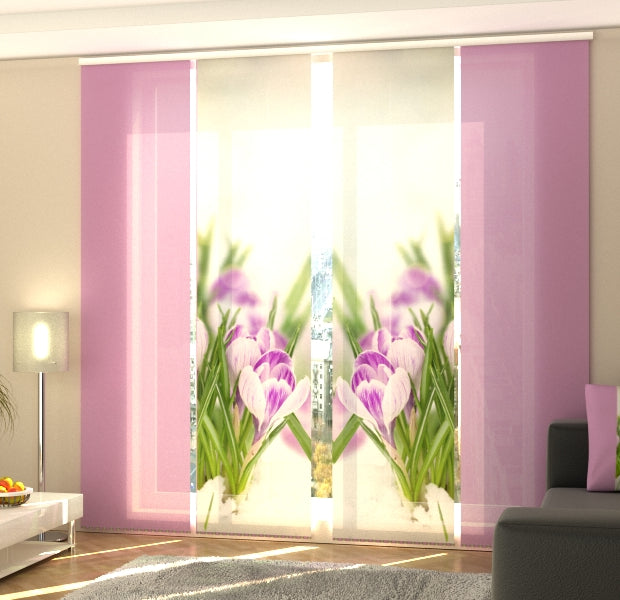 Set of 4 Panel Track Blinds - Crocuses on Snow
