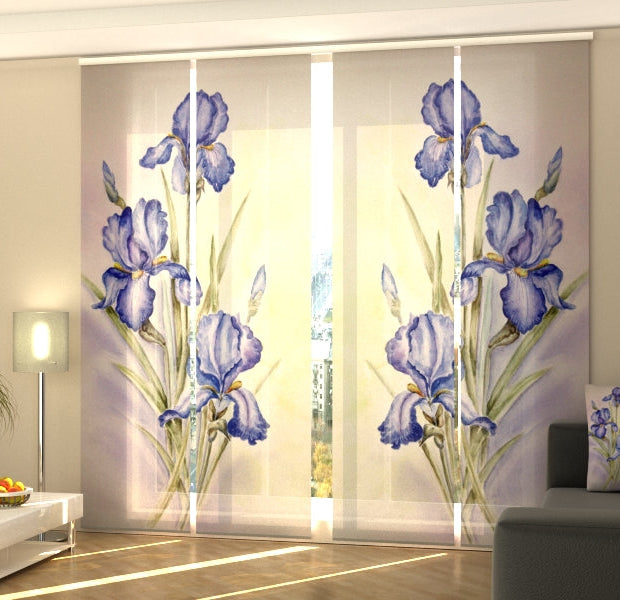 Set of 4 Panel Track Blinds - Delicate Blue Irises